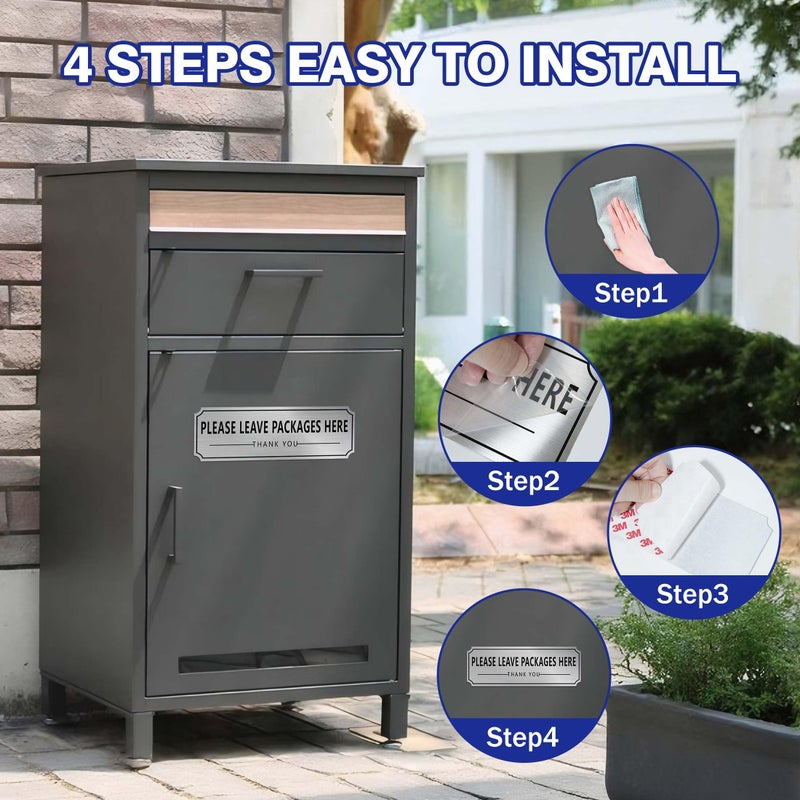LUHIMO Please Leave Packages and Deliveries Here Sign Sticker,Self-Adhesive Waterproof Vinyl Black Silver Delivery Signs for Packages, Place Packages Here Sign for Home,Office,Shop,Box, Door(9"" x 3.1"") - Image 3